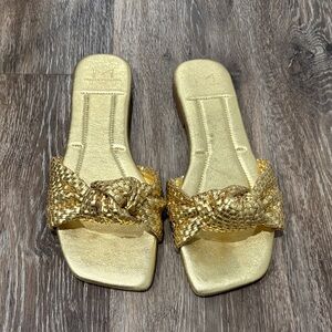 Marc Fisher Marlon Slide Gold Woven Sandals 6